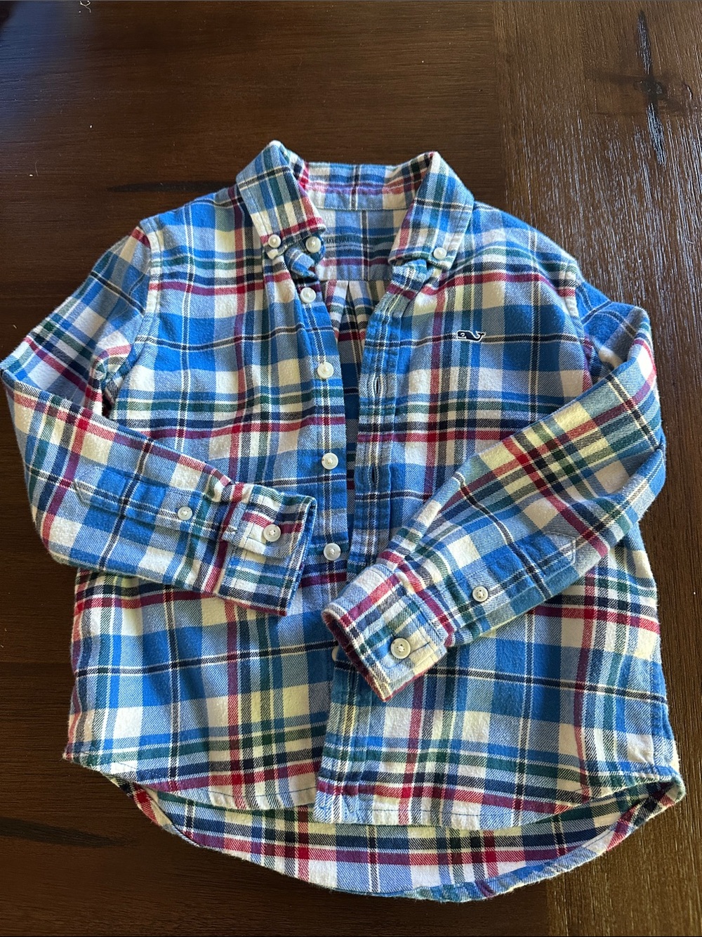 Vineyard Vines Boys Cozy Plaid Button-Down Shirt in Blue, White & Red